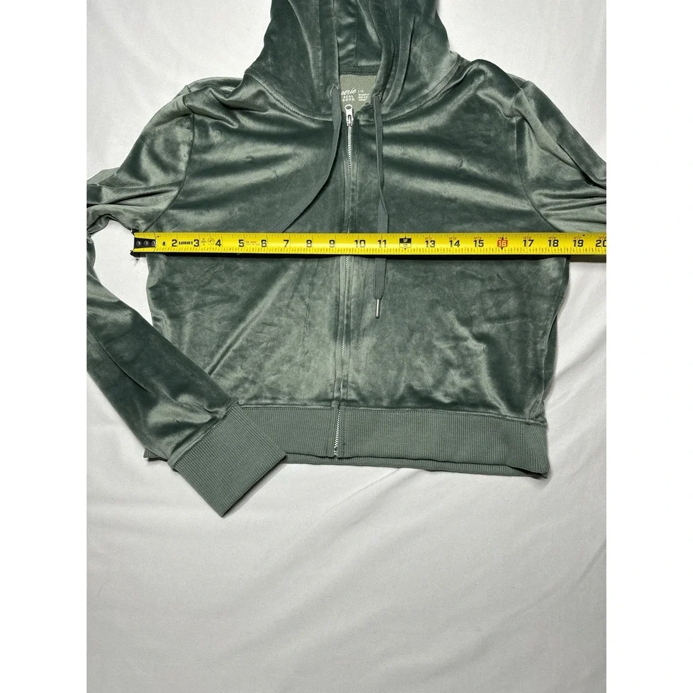 Aerie Real Good Cropped Hoodie Zip‎ Up Green Women's L Velvet Soft Stretch